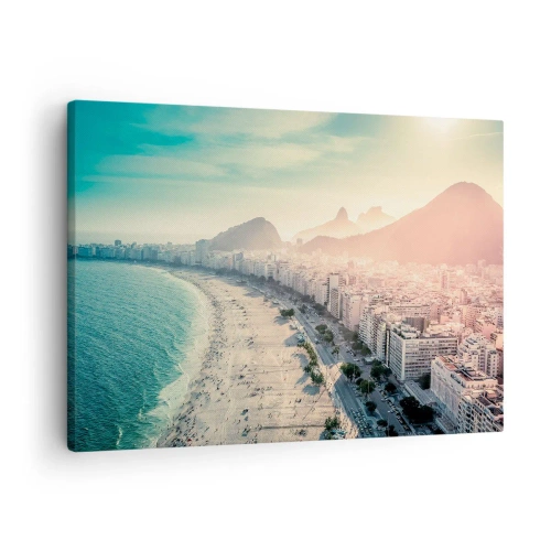 Bild auf Leinwand - Leinwandbild - Panorama des Copacabana-Strandes mit Bergen im Hintergrund in Rio de Janeiro - 70x50cm - Ewiger Urlaub in Rio - Moderne Wanddekoration für Wohnzimmer und Schlafzimmer ARTTOR