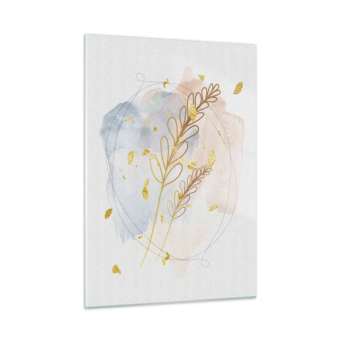 Glasbild - Bild auf glas - Eine zarte Komposition mit Zweigen und goldenen Blättern in Aquarell - 50x70cm - Goldenr Hauch - Moderne Wanddekoration für Wohnzimmer und Schlafzimmer ARTTOR