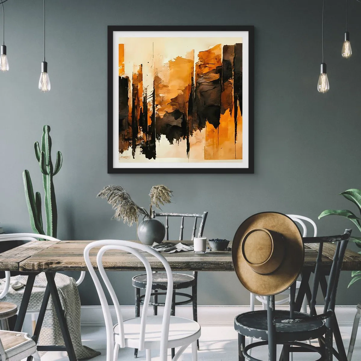 Poster in einem schwarzem Rahmen - Harmonie von Schwarz und Gold - 60x60 cm