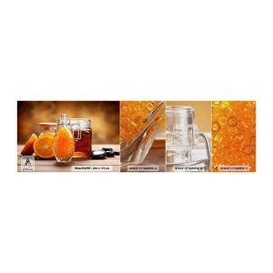 Fototapeten Muster Premium Canvas - Sonnige Aromen und Düfte - Gastronomie, Orange, Glas mit Honig - 100x30 cm
