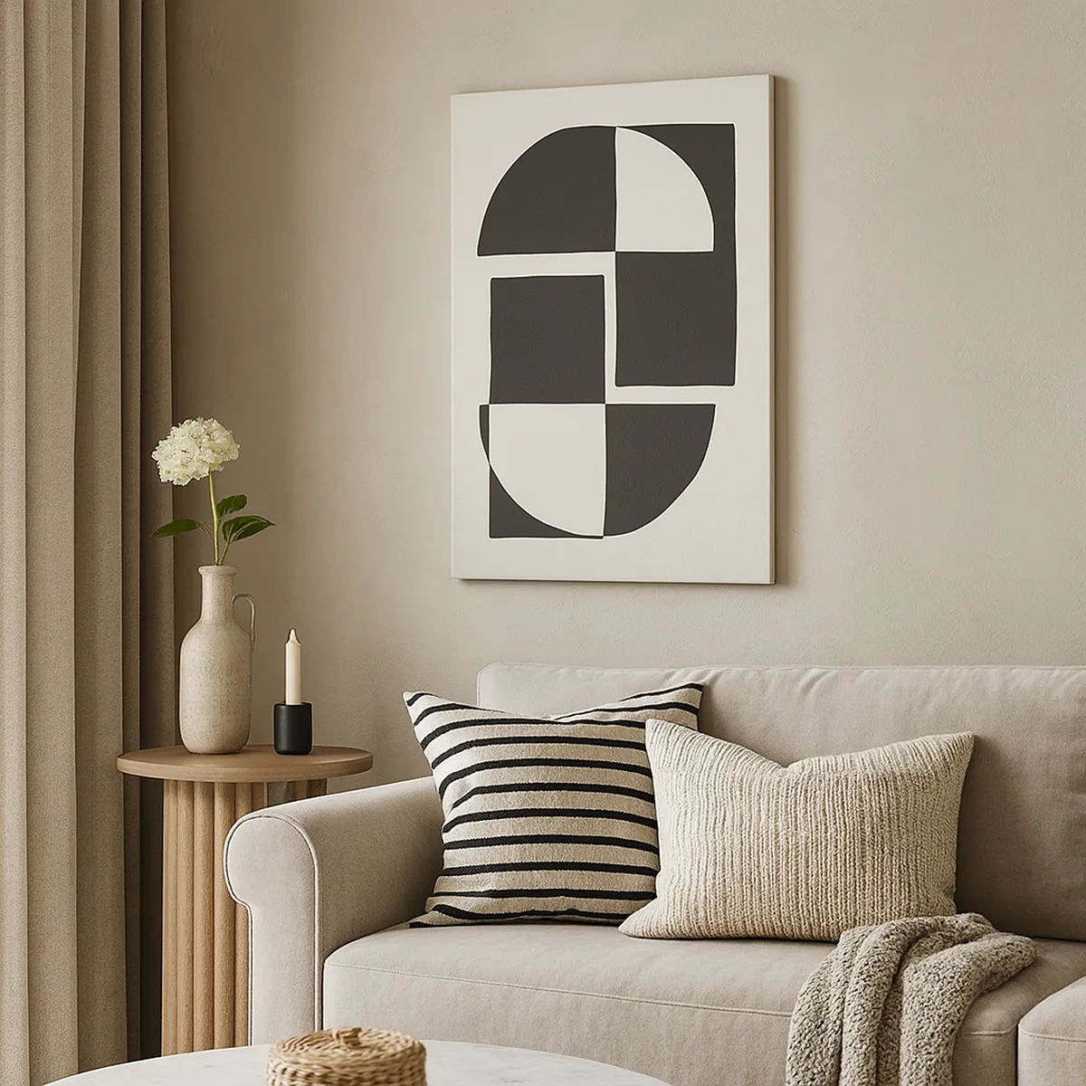 Bild auf Leinwand - Leinwandbild - Abstrakte geometrische Formen in Schwarz und Weiß - 50x70cm - Antithese - Synthese - Moderne Wanddekoration für Wohnzimmer und Schlafzimmer ARTTOR