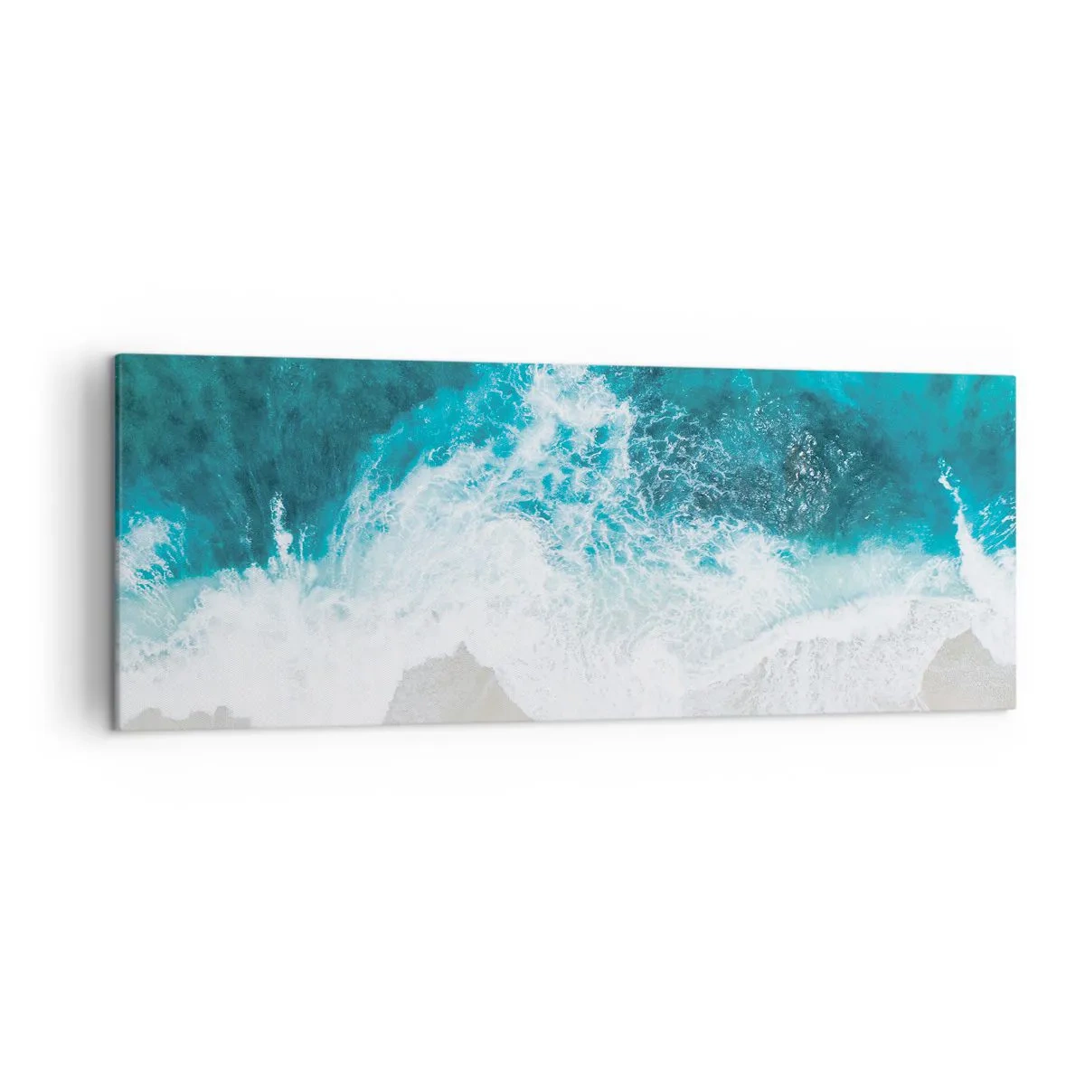 Bild auf Leinwand - Leinwandbild - Türkisfarbene Meereswellen auf hellem Sand - 140x50cm - Natürliche Liebkosung - Moderne Wanddekoration für Wohnzimmer und Schlafzimmer ARTTOR