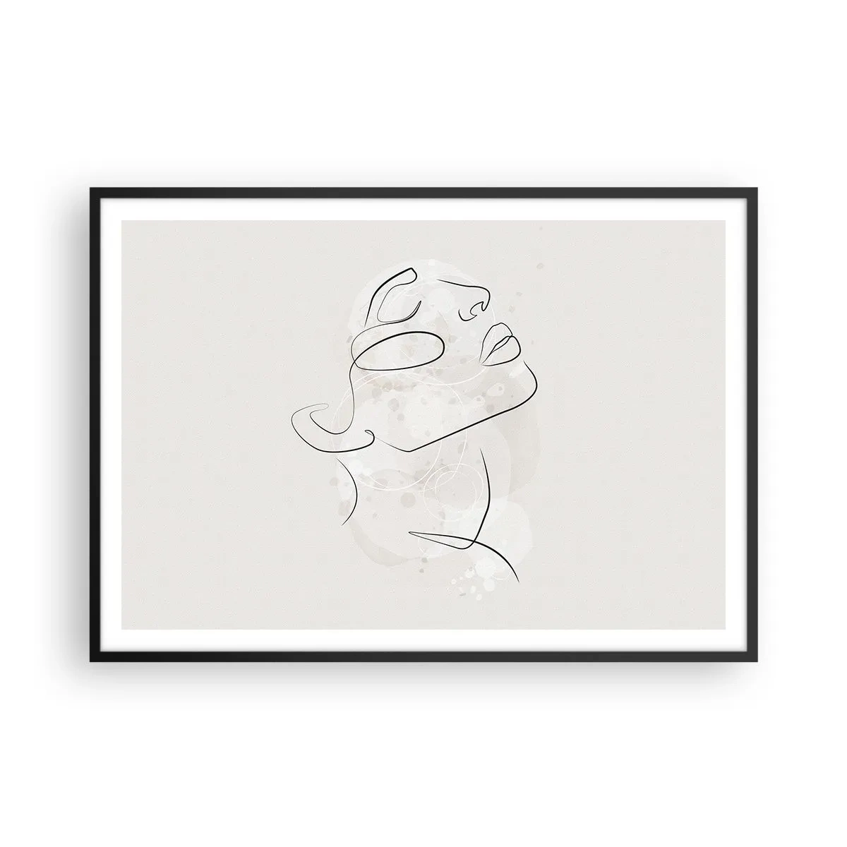 Poster in einem schwarzem Rahmen - Eine minimalistische Skizze eines Gesichts auf hellem Hintergrund - 100x70cm - Die Umrisse eines Traums - Moderne Wanddekoration für Wohnzimmer und Schlafzimmer ARTTOR