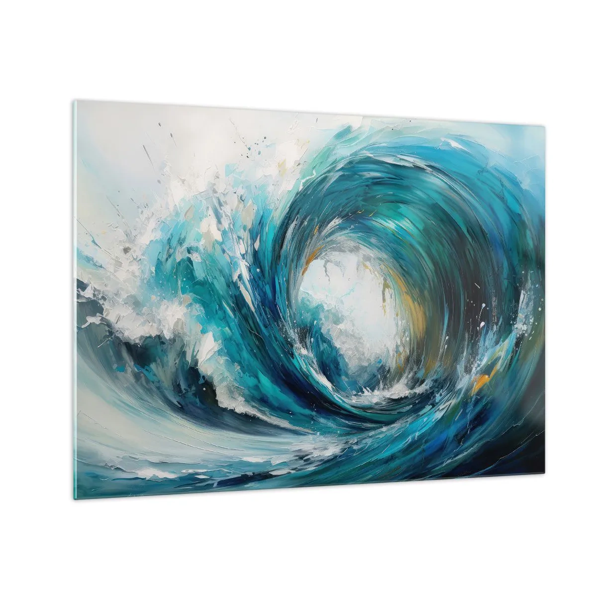 Glasbild - Bild auf glas - Visualisierung einer kraftvollen Meereswelle in Form eines Strudels mit intensivem Blau - 70x50cm - Meeresportal - Moderne Wanddekoration für Wohnzimmer und Schlafzimmer ARTTOR