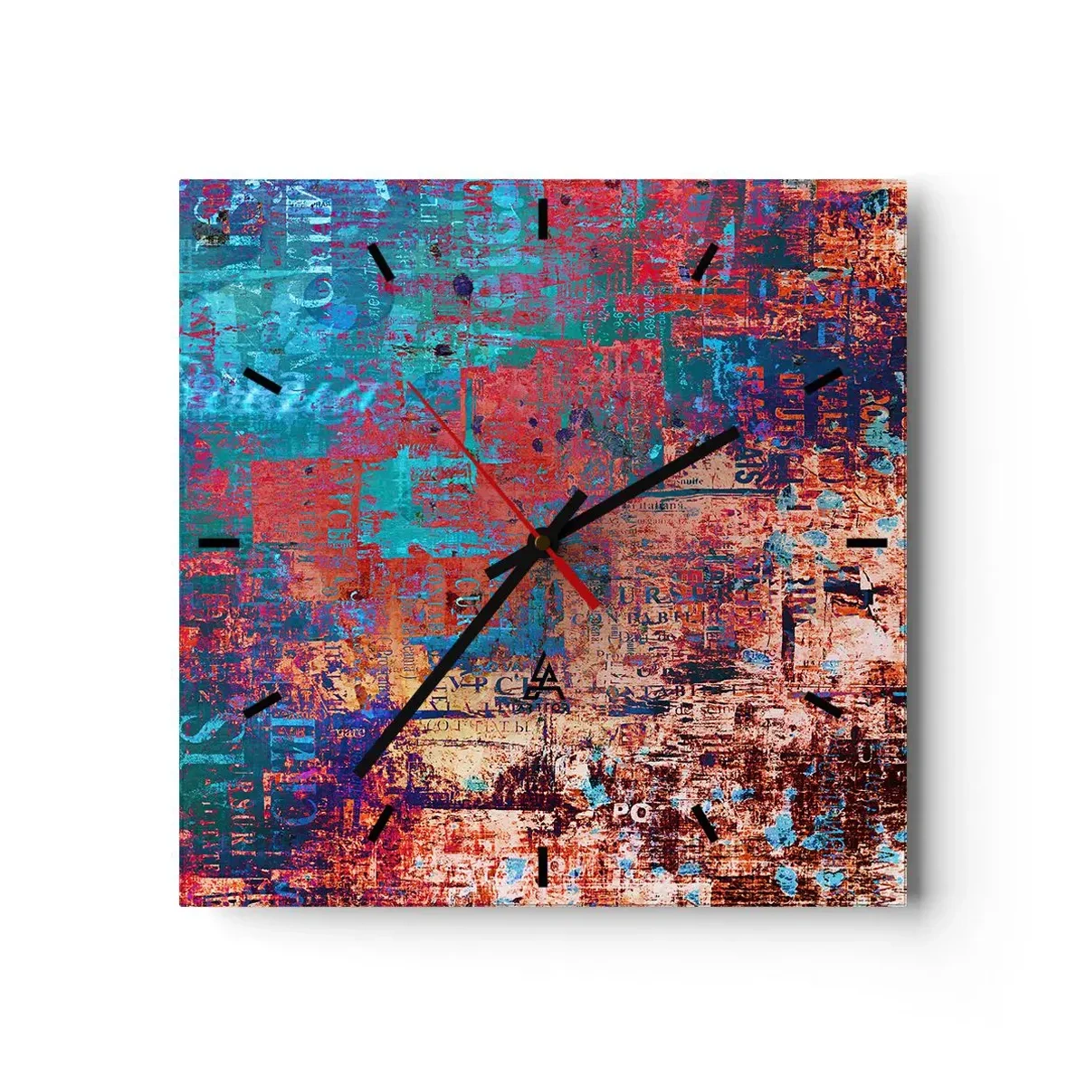 Wanduhr - Glasuhr - Eine abstrakte Komposition mit einer Mischung intensiver Farben. - 30x30cm - Erinnerung und Vergessen - Moderne Wanddekoration für Wohnzimmer und Schlafzimmer ARTTOR