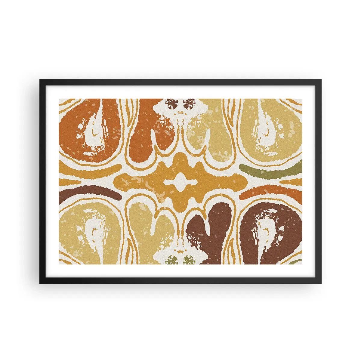 Poster in einem schwarzem Rahmen - Warme abstrakte Muster in Gelb- und Brauntönen - 70x50cm - Sentimentale Abstraktion - Moderne Wanddekoration für Wohnzimmer und Schlafzimmer ARTTOR