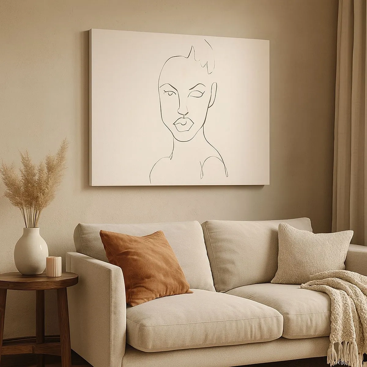 Bild auf Leinwand - Leinwandbild - Minimalistische Skizze eines Frauengesichts - 70x50cm - Umriss der Sinnlichkeit - Moderne Wanddekoration für Wohnzimmer und Schlafzimmer ARTTOR