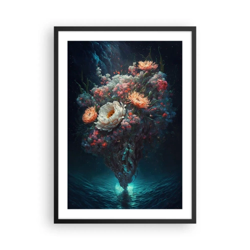Poster in einem schwarzem Rahmen - Ein zauberhaftes Blumenarrangement, das über dem Wasser schwebt - 50x70cm - Seltsamer Garten - Moderne Wanddekoration für Wohnzimmer und Schlafzimmer ARTTOR