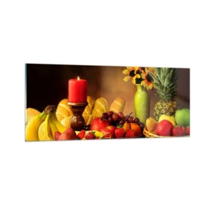 Glasbild - Bild auf glas - Stillleben mit Brot und Obst - 100x40 cm
