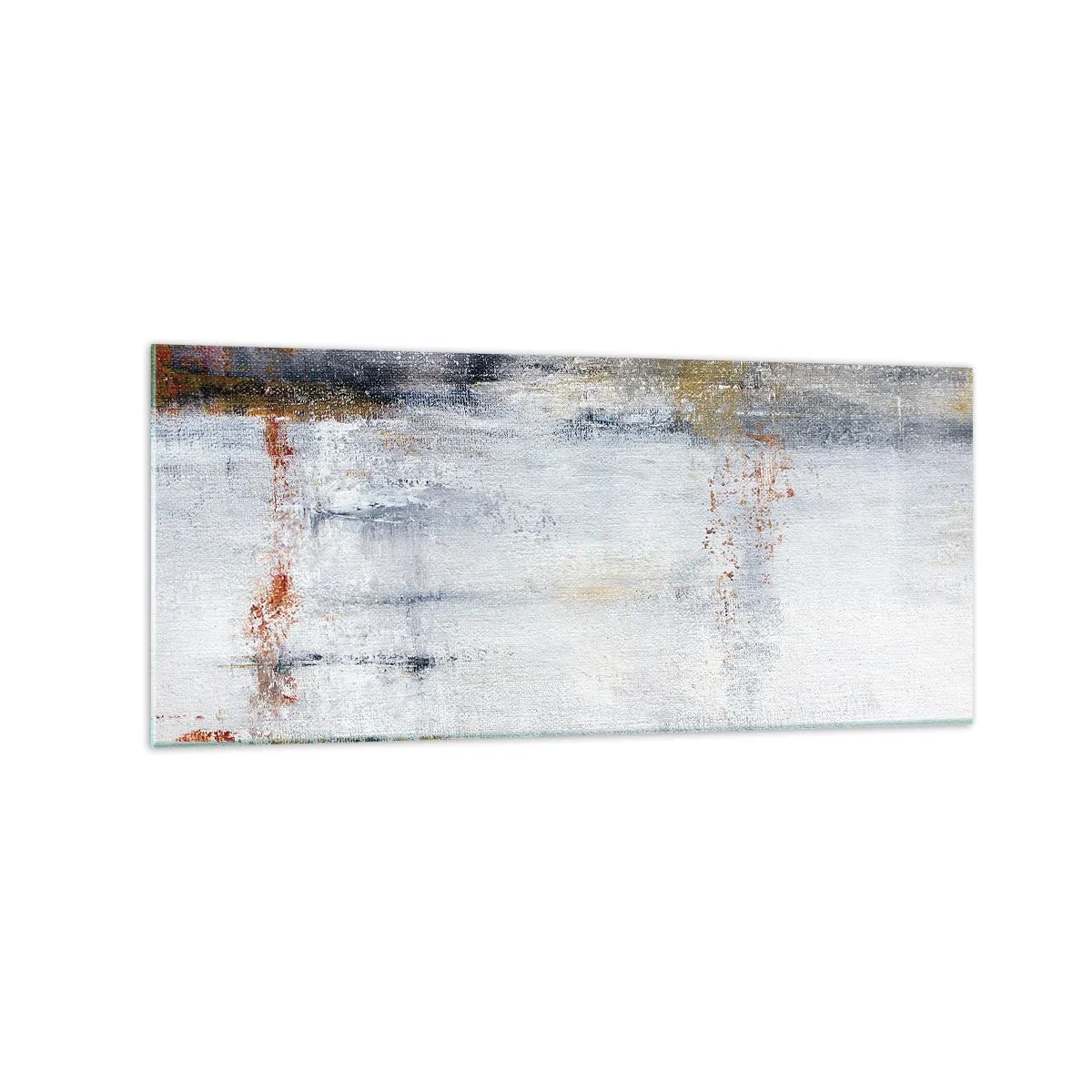Glasbild - Bild auf glas - Eine abstrakte Landschaft mit verschwommenen Akzenten in Grau und Gold. - 120x50cm - Hinter dem Luftvorhang - Moderne Wanddekoration für Wohnzimmer und Schlafzimmer ARTTOR