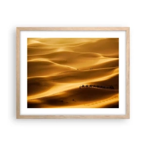 Poster in einem Rahmen aus heller Eiche - Wohnwagen in den Wüstenwellen - 50x40 cm