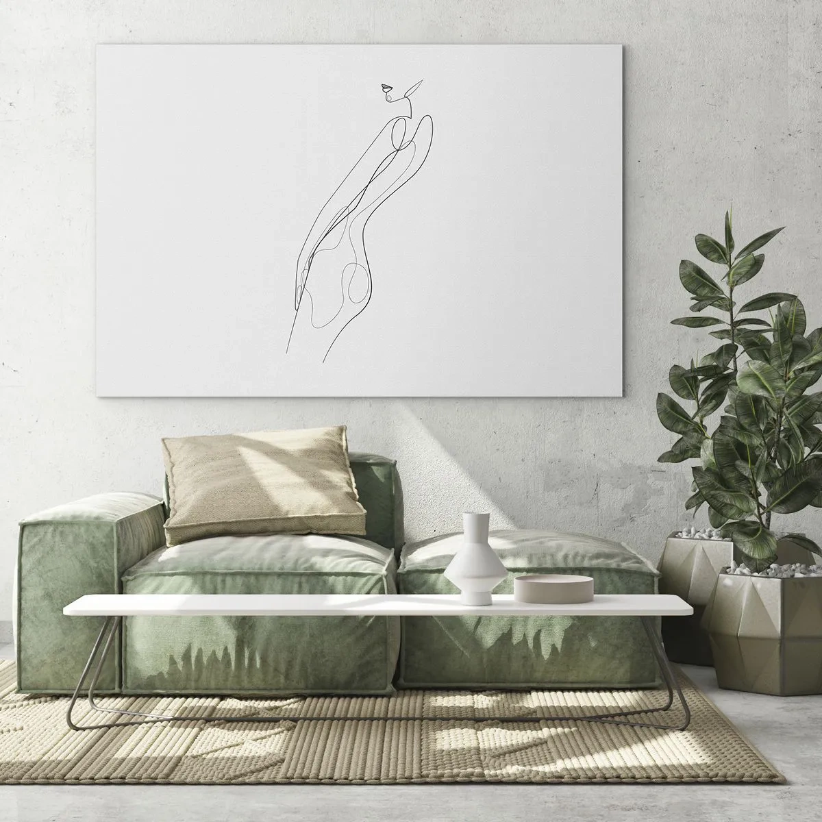 Glasbild - Bild auf glas - Eine minimalistische Linie, die eine weibliche Silhouette darstellt - 70x50cm - Bloß ein Versprechen - Moderne Wanddekoration für Wohnzimmer und Schlafzimmer ARTTOR