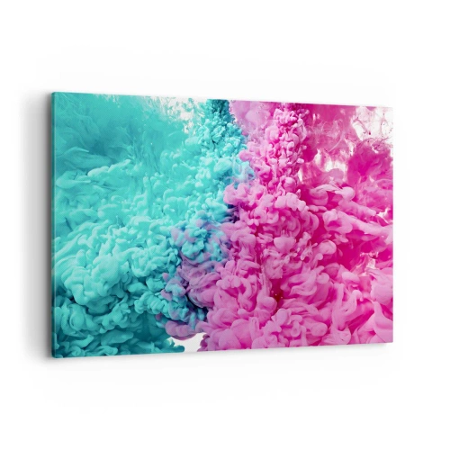 Bild auf Leinwand - Leinwandbild - Bunte Wellen aus Türkis und Pink in abstrakter Form - 120x80cm - Letzte Begegnung - Moderne Wanddekoration für Wohnzimmer und Schlafzimmer ARTTOR