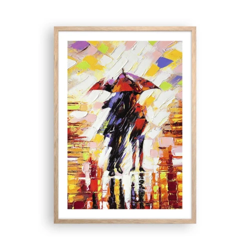 Poster in einem Rahmen aus heller Eiche - Gemeinsam durch die Nacht und den Regen - 50x70 cm