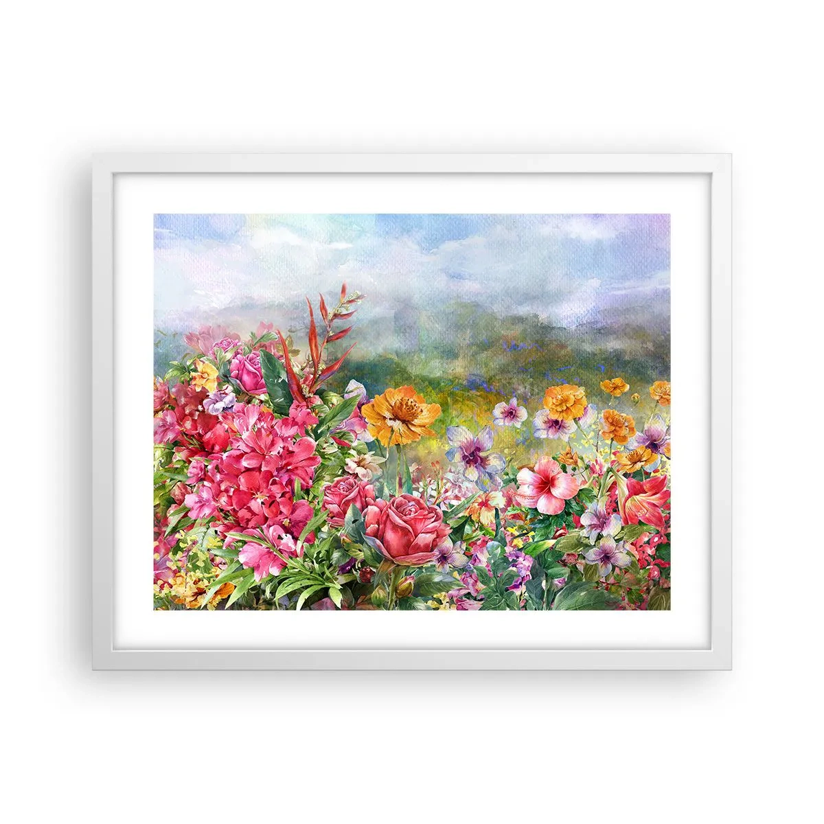 Poster in einem weißen Rahmen - Ein Garten, der verrückt geworden ist - 50x40 cm