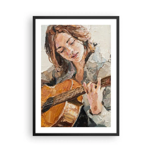 Poster in einem schwarzem Rahmen - Porträt einer Gitarre spielenden Frau im Impasto-Stil - 50x70cm - Konzert für Gitarre und Mädchenherz - Moderne Wanddekoration für Wohnzimmer und Schlafzimmer ARTTOR