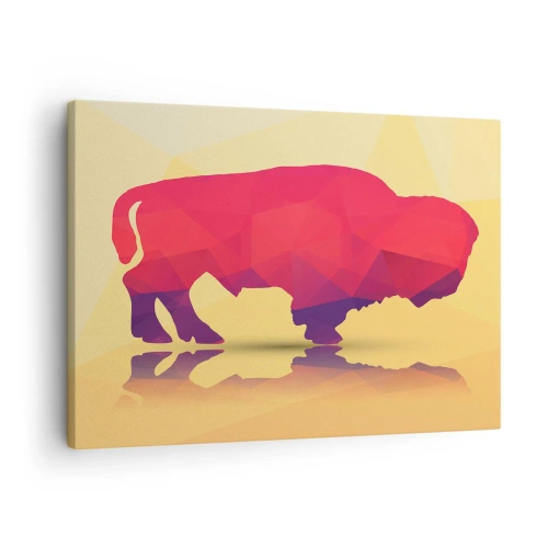 Bild auf Leinwand - Leinwandbild - Geometrische Silhouette eines Bisons in Rot- und Lilatönen - 70x50cm - Die Amaranth-Stärke des Bisons - Moderne Wanddekoration für Wohnzimmer und Schlafzimmer ARTTOR
