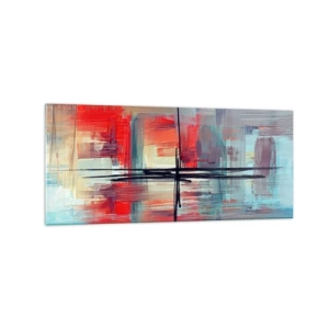 Glasbild - Bild auf glas - Eine abstrakte Komposition mit intensiven Farben, Linien und geometrischen Formen. - 120x50cm - Landschaft in einer unbekannten Dimension - Moderne Wanddekoration für Wohnzimmer und Schlafzimmer ARTTOR
