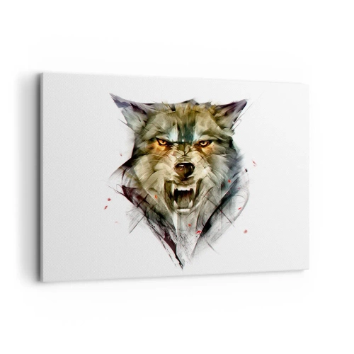 Bild auf Leinwand - Leinwandbild - Ein gefährlicher Wolf in dynamischer, künstlerischer Form - 100x70cm - Kein Schritt näher! - Moderne Wanddekoration für Wohnzimmer und Schlafzimmer ARTTOR