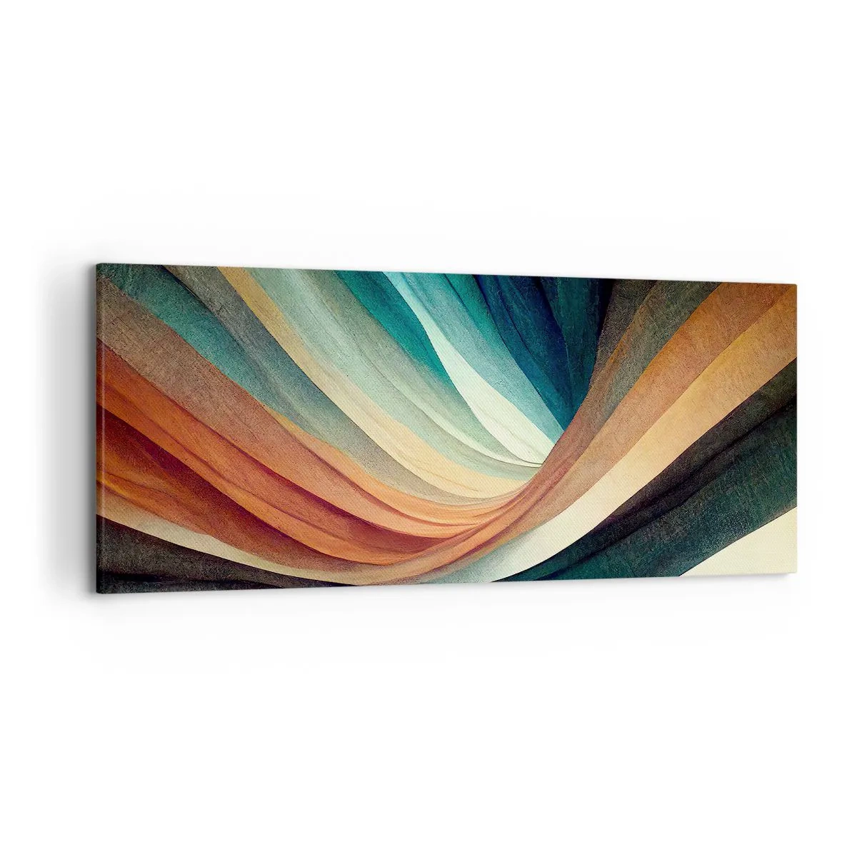Bild auf Leinwand - Leinwandbild - Abstrakte Wellen in warmen und kühlen Farbtönen - 120x50cm - Aus Farben gewebt - Moderne Wanddekoration für Wohnzimmer und Schlafzimmer ARTTOR