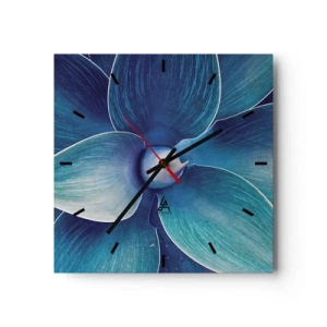 Wanduhr - Glasuhr - Nahaufnahme einer abstrakten Blume in Blautönen - 30x30cm - Bläulich vom Himmel - Moderne Wanddekoration für Wohnzimmer und Schlafzimmer ARTTOR