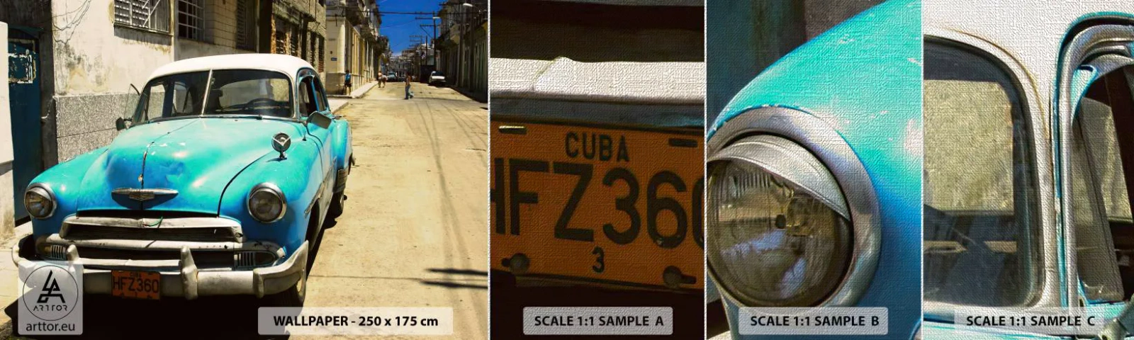 Fototapeten Muster Premium Canvas - Evviva Kuba! - Automobil, Auto, Kuba - 100x30 cm