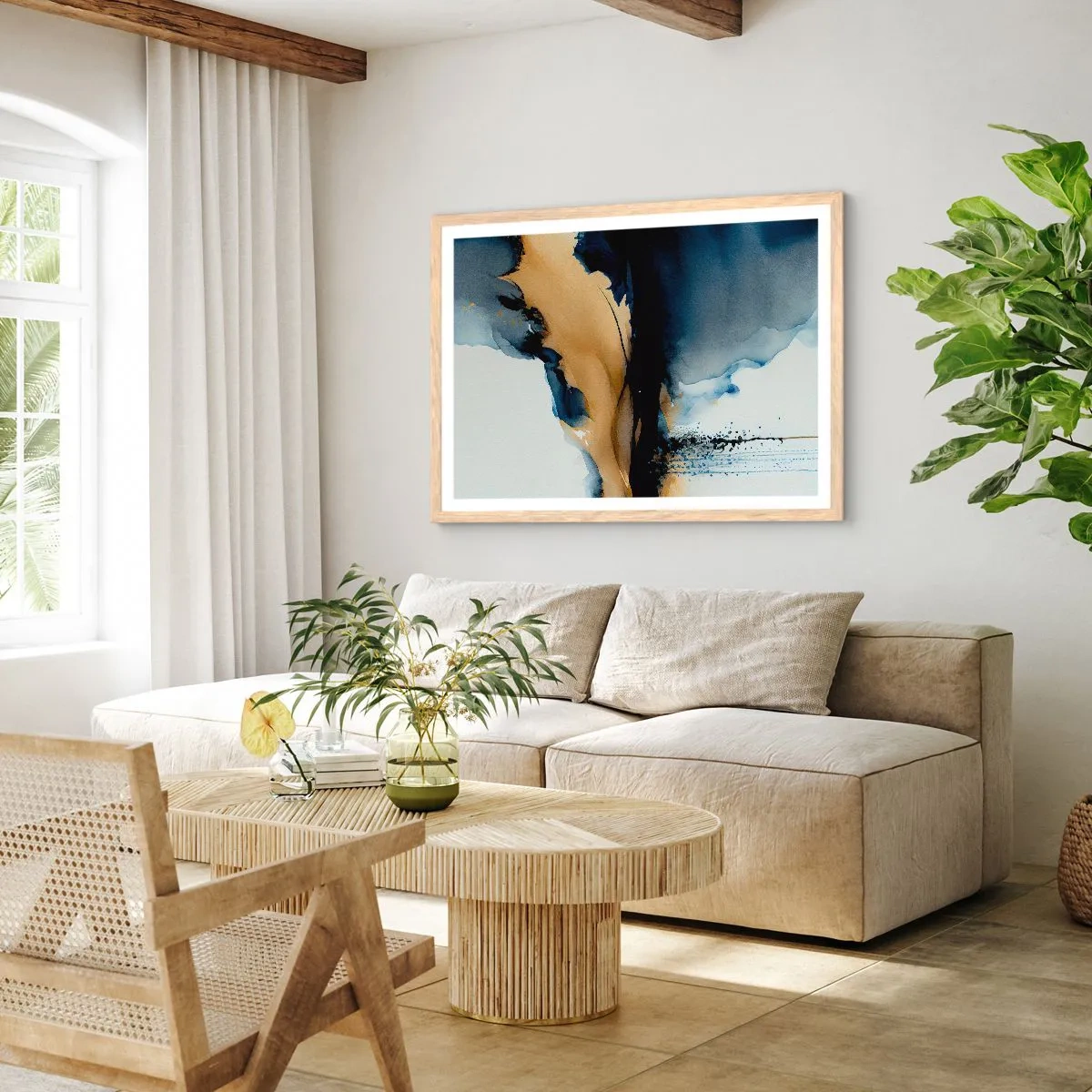 Poster in einem Rahmen aus heller Eiche - Hinter dem Vorhang - 50x40 cm