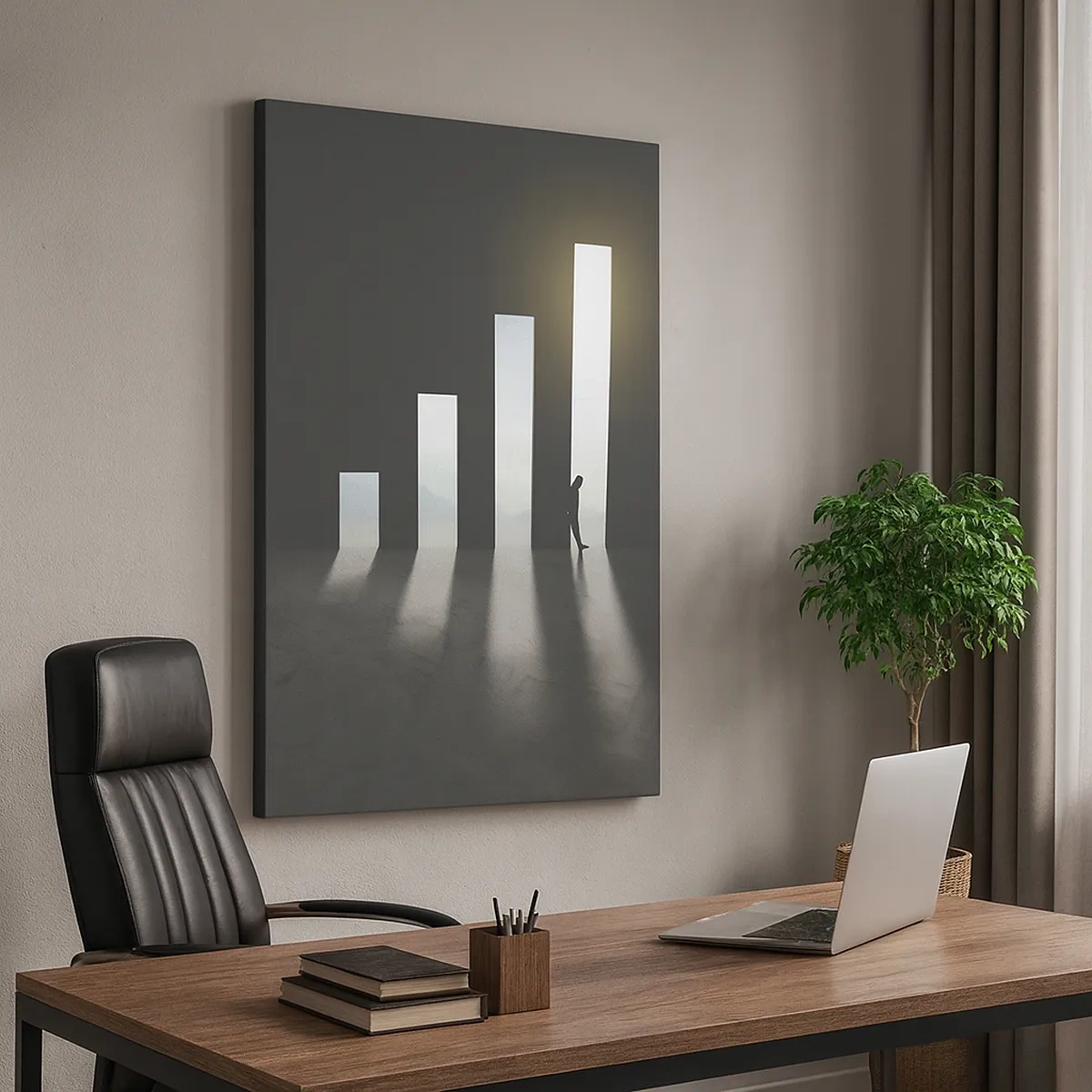 Bild auf Leinwand - Leinwandbild - Symbolisches Wachstum in Form von lichtdurchfluteten Passagen - 50x70cm - Erfolg –