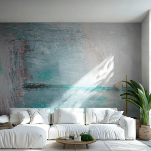 Fototapete Premium Sand - Abstrakte Landschaft in Blau- und Grautönen - 100x70cm - Horizontal in Blau - Moderne Wanddekoration für Wohnzimmer und Schlafzimmer ARTTOR