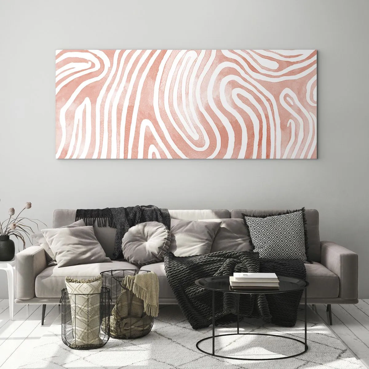 Glasbild - Bild auf glas - Abstraktes Muster in Rosa- und Weißtönen - 140x50cm - Im Korallenlabyrinth - Moderne Wanddekoration für Wohnzimmer und Schlafzimmer ARTTOR