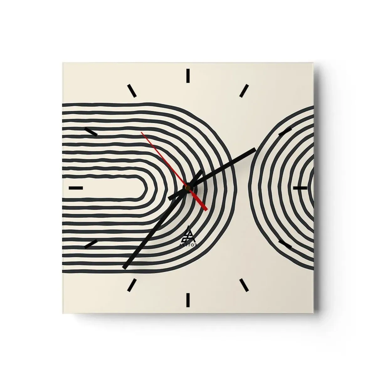 Wanduhr - Glasuhr - Abstraktes geometrisches Muster mit symmetrischen Linien auf hellem Hintergrund - 30x30cm - In einem Moment ... - Moderne Wanddekoration für Wohnzimmer und Schlafzimmer ARTTOR