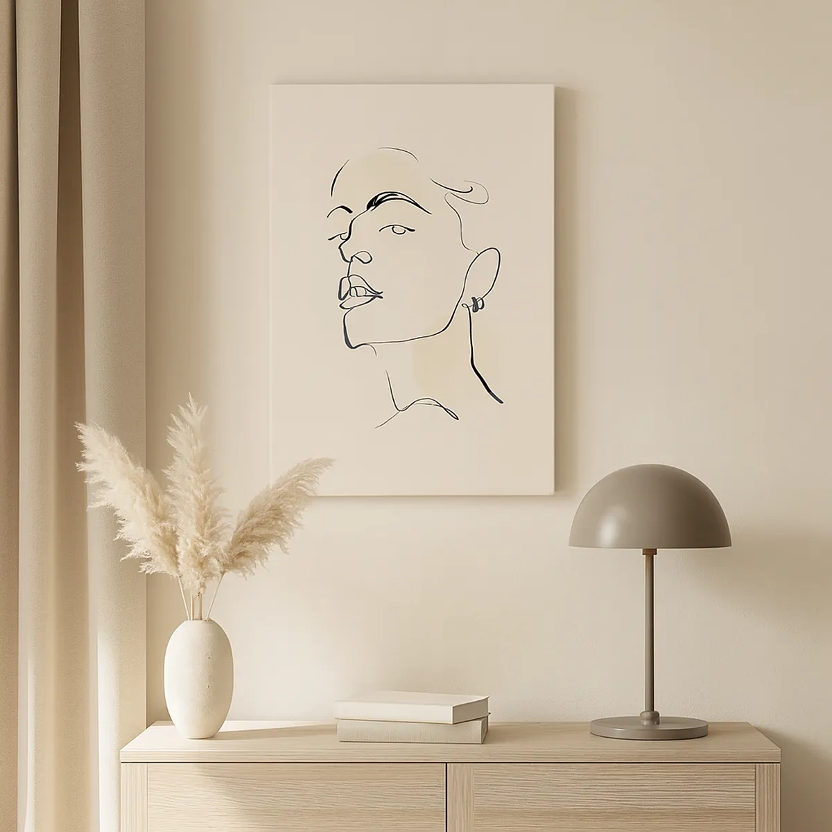 Bild auf Leinwand - Leinwandbild - Minimalistische Skizze eines Frauengesichts - 50x70cm - Ein stolzer Blick - Moderne Wanddekoration für Wohnzimmer und Schlafzimmer ARTTOR