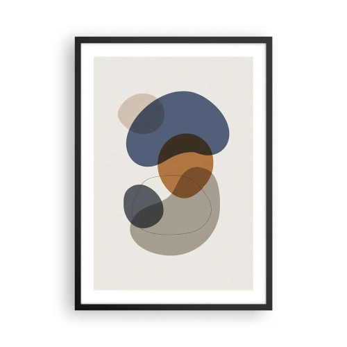 Poster in einem schwarzem Rahmen - Abstrakte Formen in Blau-, Braun- und Grautönen - 50x70cm - Farbtropfen - Moderne Wanddekoration für Wohnzimmer und Schlafzimmer ARTTOR