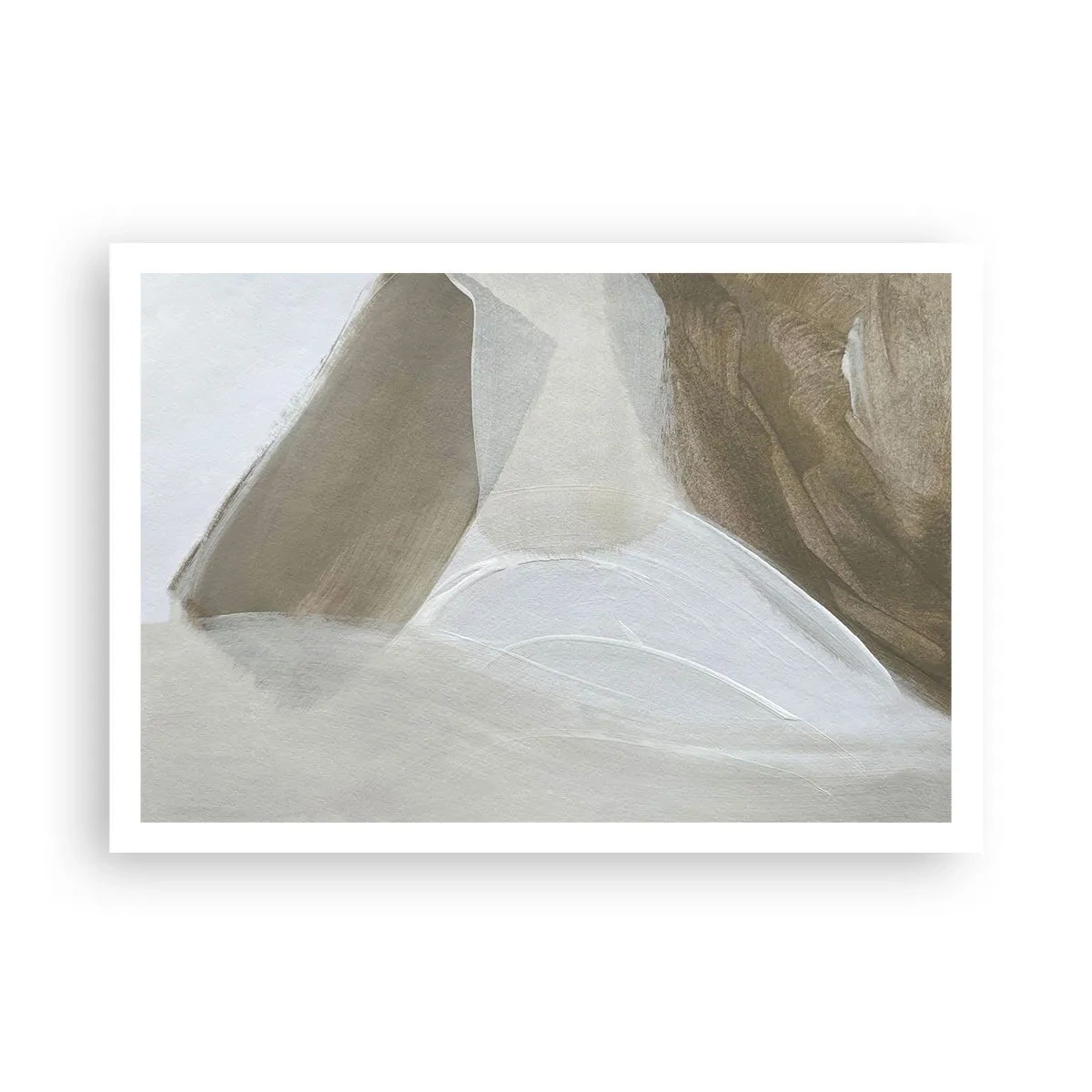 Poster - Zarte Abstraktion in Beige- und Weißtönen - 100x70cm - Welle aus Weiß - Moderne Wanddekoration für Wohnzimmer und Schlafzimmer ARTTOR