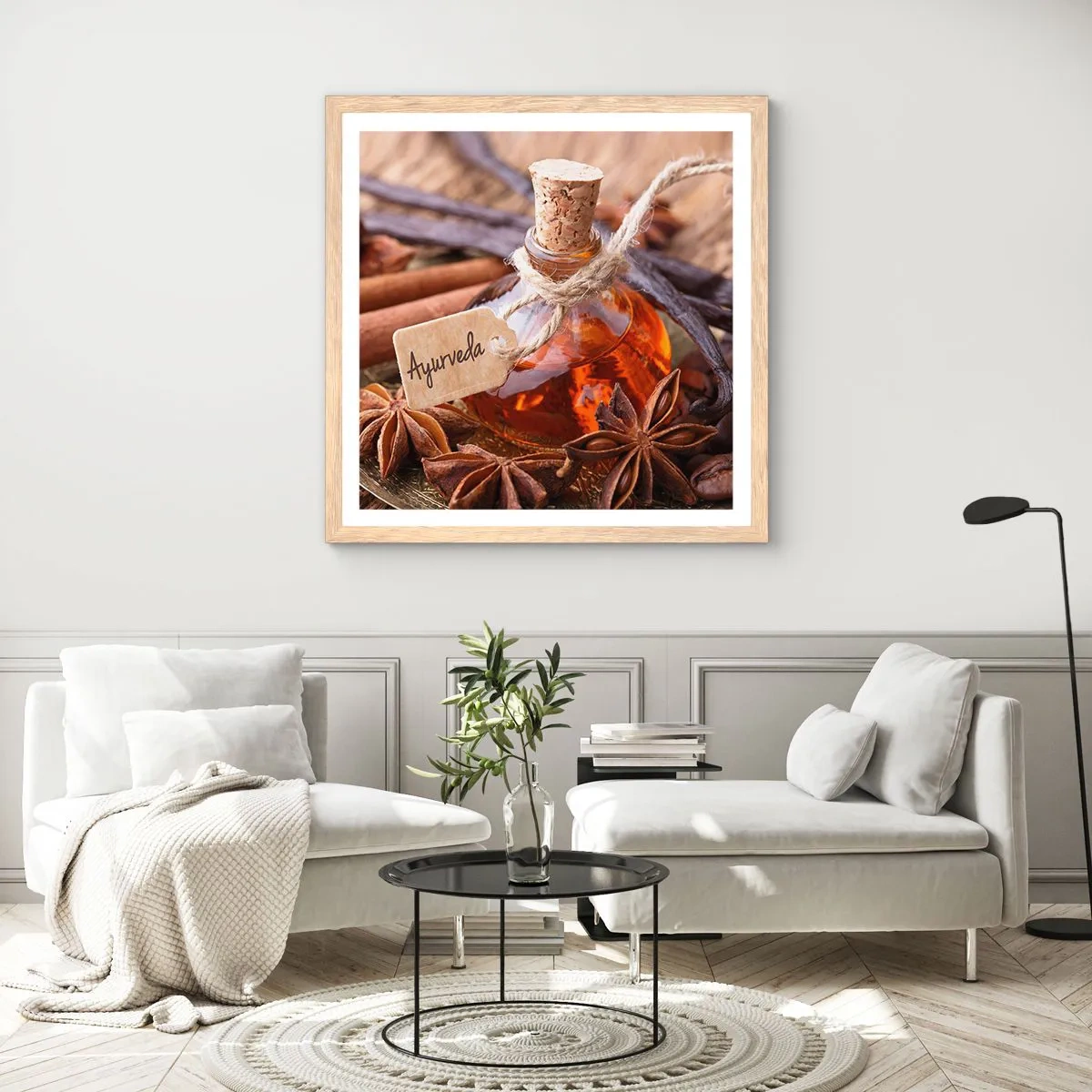 Poster in einem Rahmen aus heller Eiche - Zur Einheit von Körper und Geist - 50x50 cm