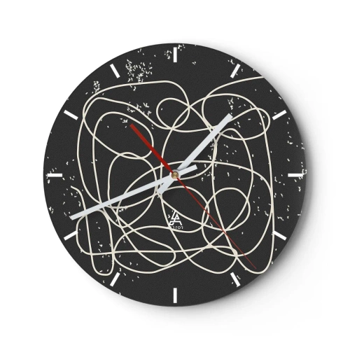 Wanduhr - Glasuhr - Ausdrucksstarke Abstraktion mit hellen Linien auf schwarzem Hintergrund - 30x30cm - Wandernde, umherschweifende Gedanken - Moderne Wanddekoration für Wohnzimmer, Küche und Schlafzimmer ARTTOR