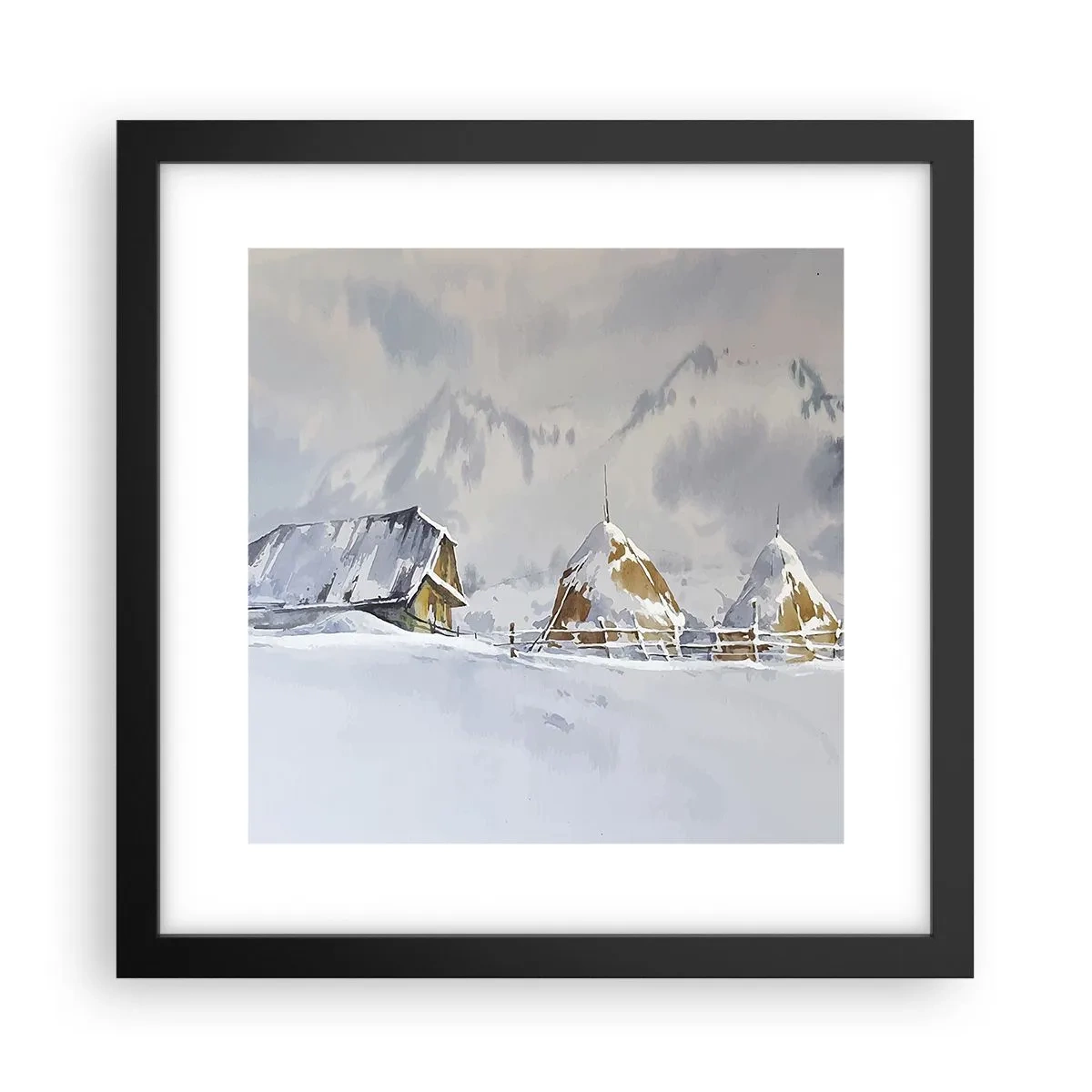 Poster in einem schwarzem Rahmen - In einem verschneiten Talkessel - 30x30 cm
