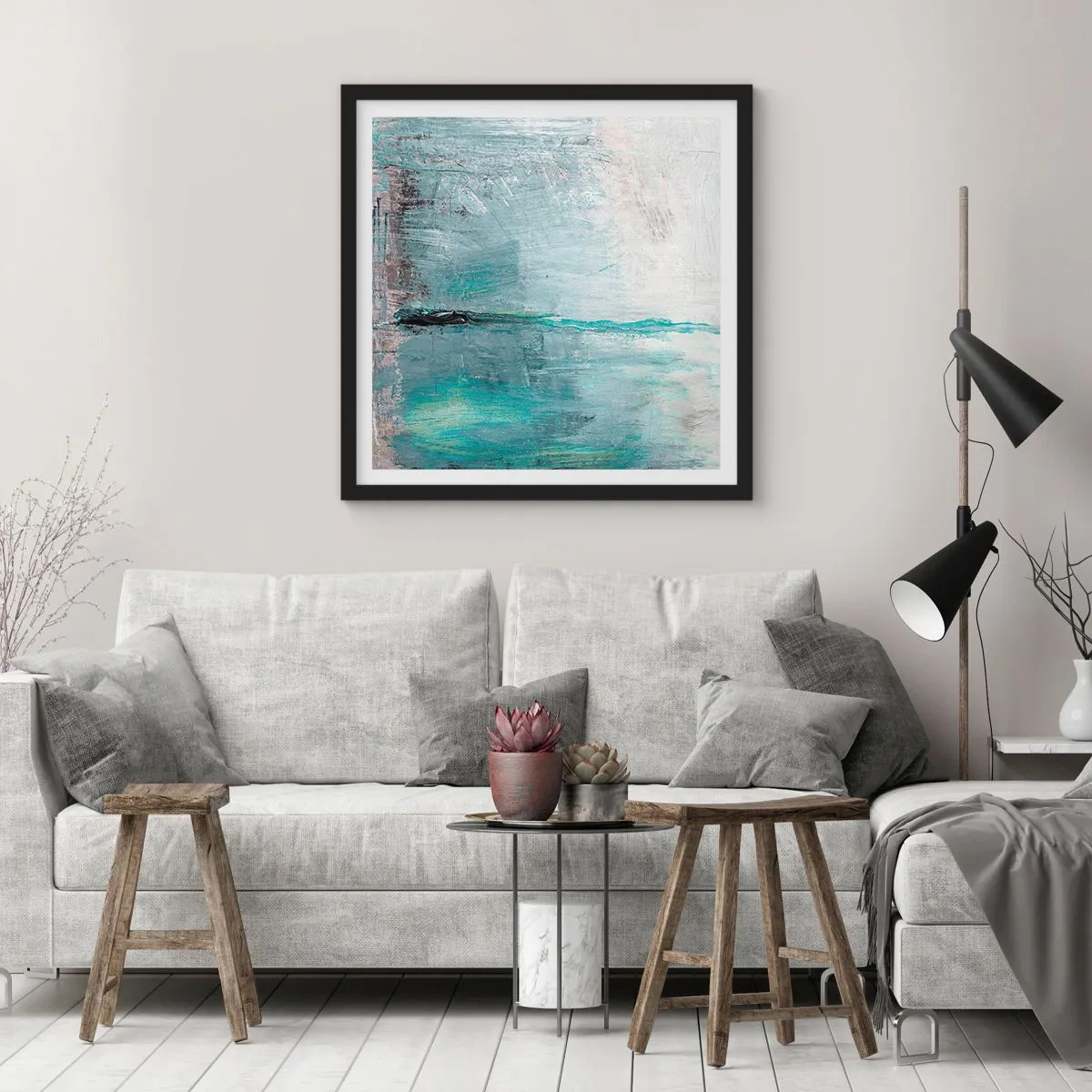 Poster in einem schwarzem Rahmen - Horizontal in Blau - 60x60 cm