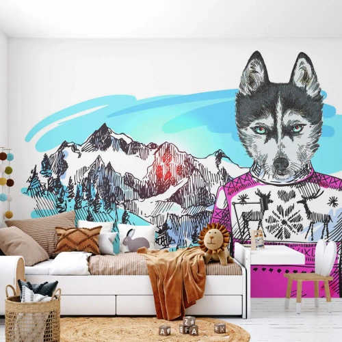 Fototapete Premium Sand - Ein Wolf in Schafwolle - Abstraktion, Wolf, Für Kinder - 400x280 cm