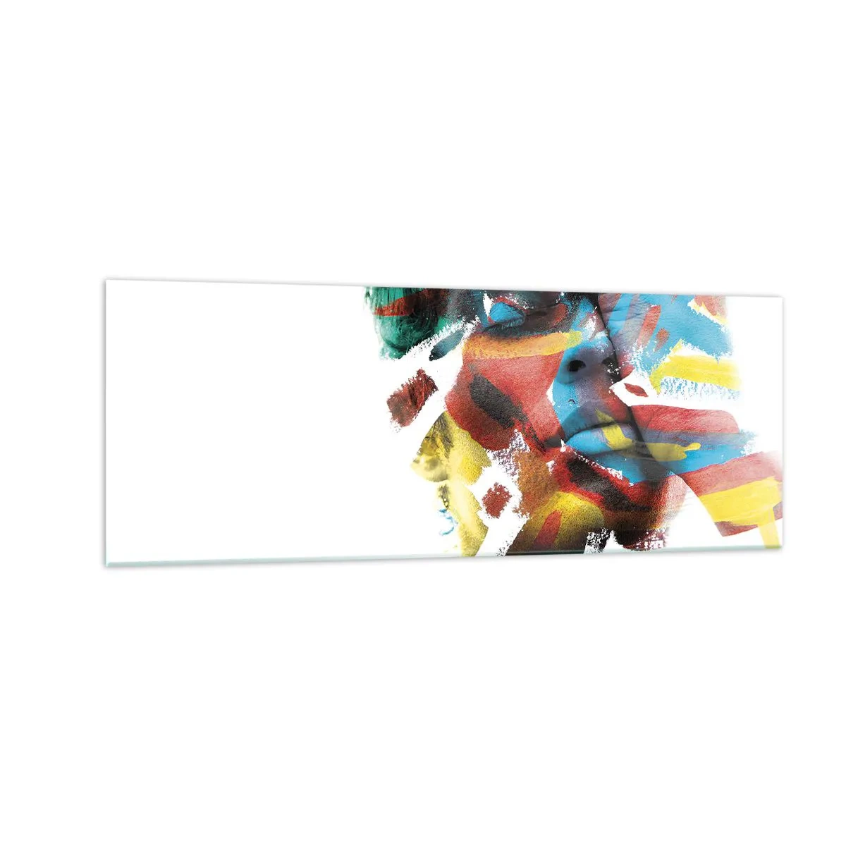Glasbild - Bild auf glas - Abstraktes Porträt in lebendigen Farben - 140x50cm - Eine bunte Persönlichkeit - Moderne Wanddekoration für Wohnzimmer und Schlafzimmer ARTTOR
