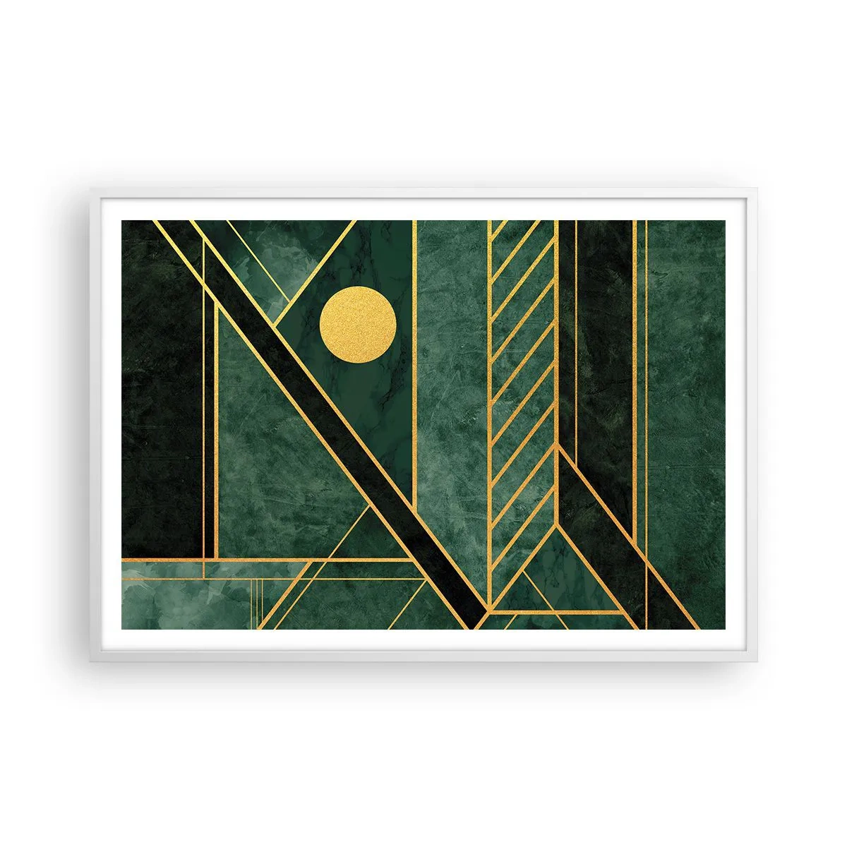 Poster in einem weißen Rahmen - Dynamik von Gold und Azurblau - 100x70 cm