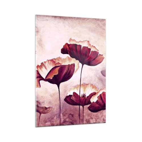 Glasbild - Bild auf glas - Rote und weiße Mohnblumen vor einem hellen Himmel - 50x70cm - Rotes und weißes Blütenblatt - Moderne Wanddekoration für Wohnzimmer und Schlafzimmer ARTTOR