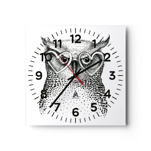 Wanduhr - Glasuhr - Klug und mit Liebe - 40x40 cm