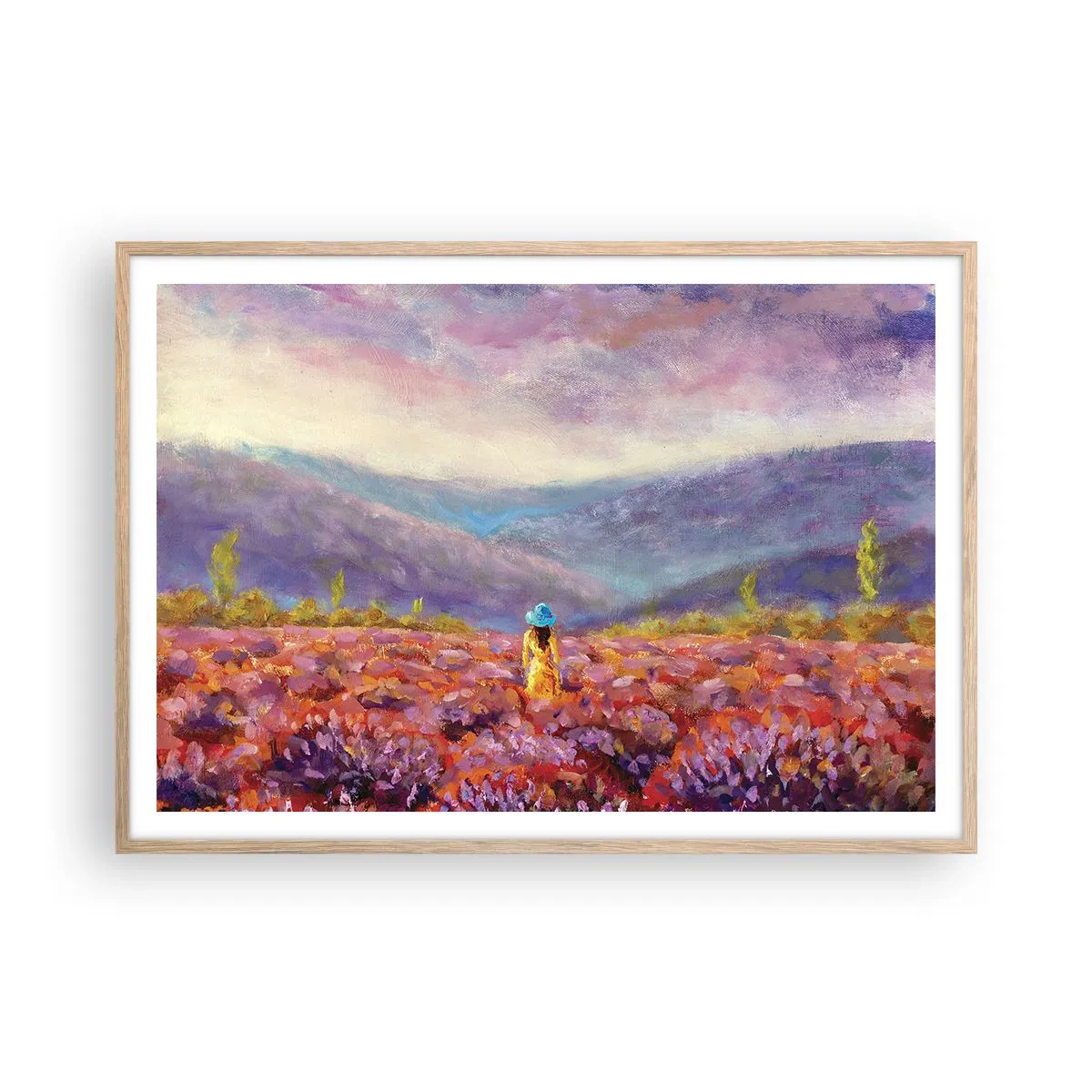 Poster in einem Rahmen aus heller Eiche - In einer Lavendelwelt - 100x70 cm