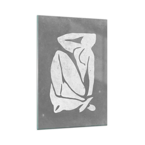 Glasbild - Bild auf glas - Eine minimalistische Silhouettenzeichnung auf grauem Hintergrund - 80x120cm - In Gedanken versunken - Moderne Wanddekoration für Wohnzimmer und Schlafzimmer ARTTOR