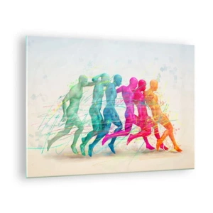 Glasbild - Bild auf glas - Eine farbenfrohe abstrakte Darstellung der Bewegung einer laufenden Figur - 70x50cm - Harmonie der Bewegung - Moderne Wanddekoration für Wohnzimmer und Schlafzimmer ARTTOR
