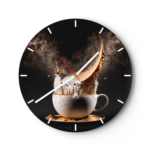 Wanduhr - Glasuhr - Kaffee explodiert aus einer Tasse auf schwarzem Hintergrund - 30x30cm - Geschmacksexplosion - Moderne Wanddekoration für Wohnzimmer, Küche und Schlafzimmer ARTTOR