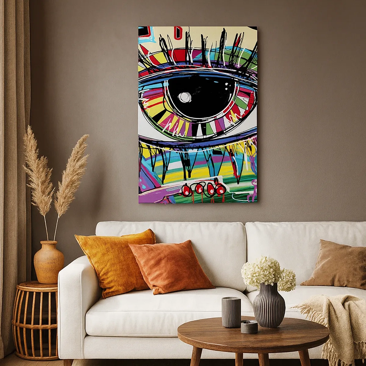 Bild auf Leinwand - Leinwandbild - Buntes abstraktes Graffiti-Auge - 50x70cm - Buntes Auge - bunte Seele - Moderne Wanddekoration für Wohnzimmer und Schlafzimmer ARTTOR