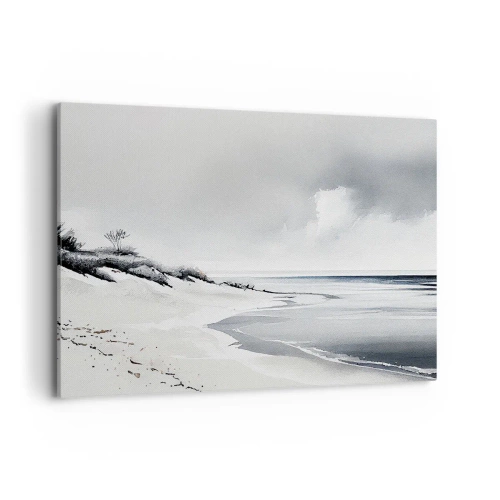 Bild auf Leinwand - Leinwandbild - Ein Strand in gedämpften Grau- und Blautönen - 100x70cm - Für immer zusammen - Moderne Wanddekoration für Wohnzimmer und Schlafzimmer ARTTOR