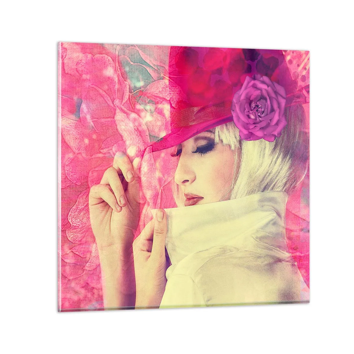 Glasbild - Bild auf glas - Retro-Porträt in einem rosa Nebel - 40x40 cm
